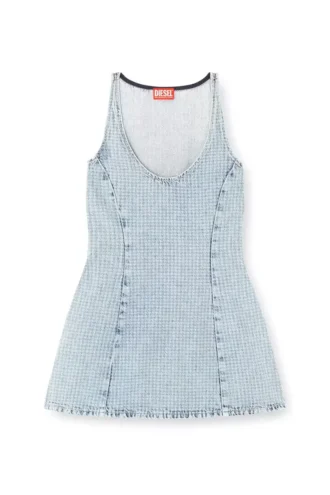 de-sweeney-s1 Kristalli houndstooth denim kısa elbise