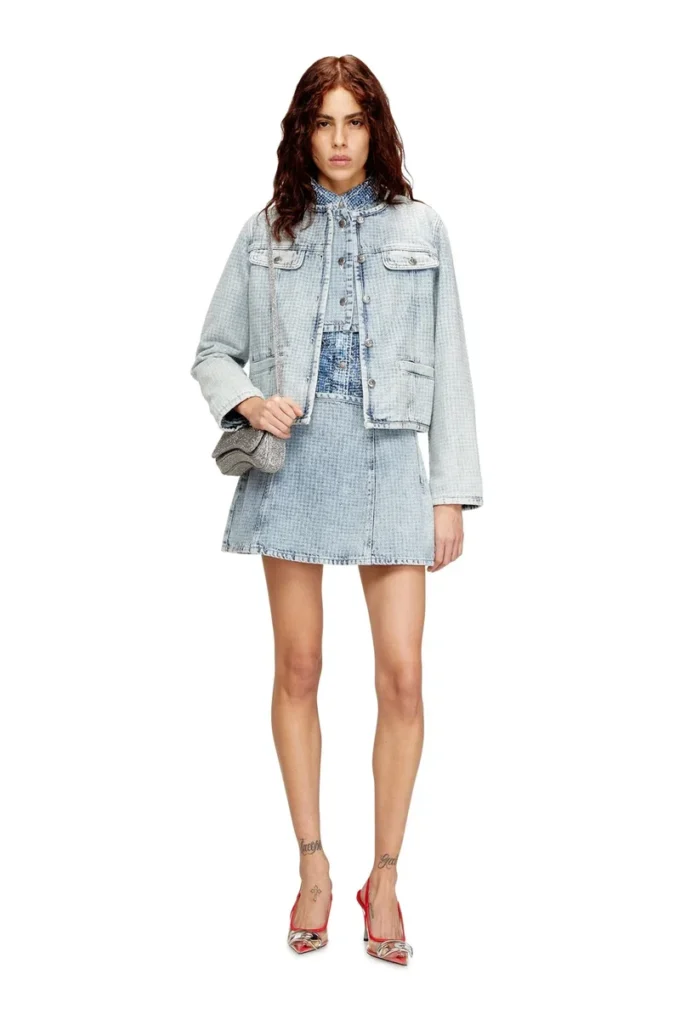 de-sweny-s Kristalli grafik desenli denim mini etek