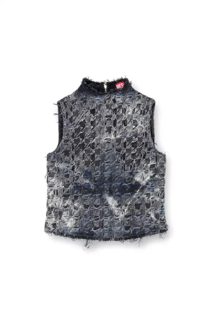 de-tapi-fsh1 Houndstooth batik denim kolsuz üst