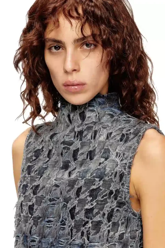 de-tapi-fsh1 Houndstooth batik denim kolsuz üst