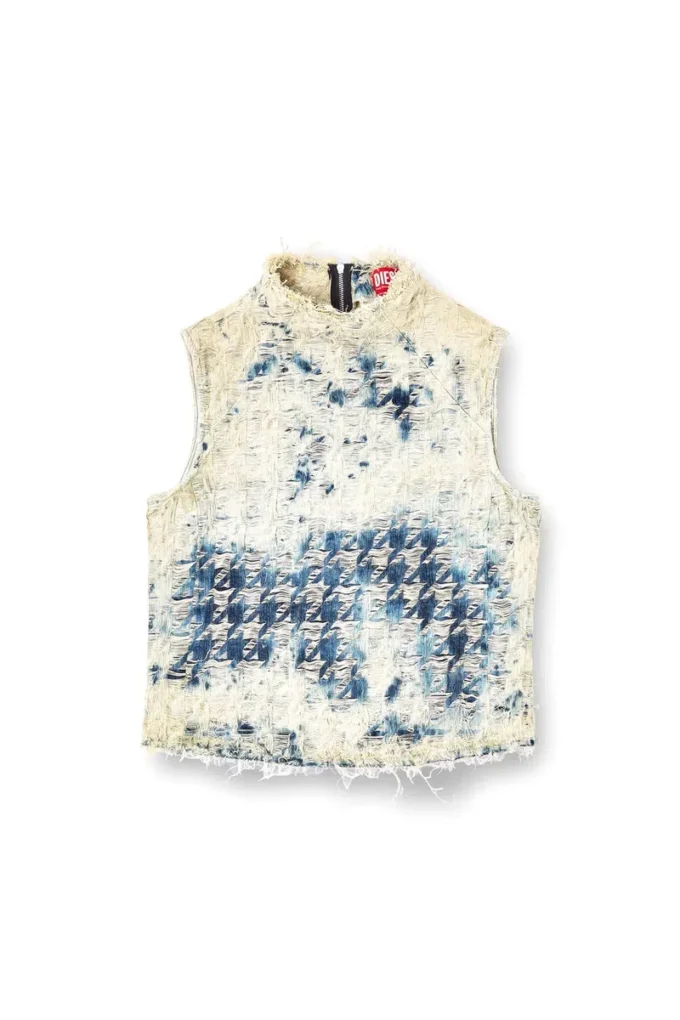 de-tapi-fsh2 Houndstooth dokuma denim kolsuz üst