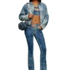 de-top-fse Kristal plakalı kısa denim üst