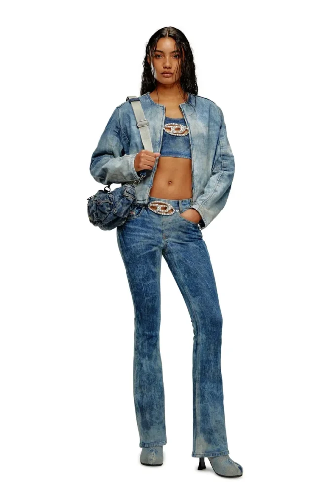 de-top-fse Kristal plakalı kısa denim üst