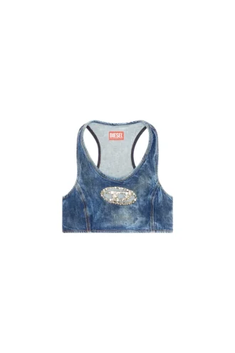 de-top-fse Kristal plakalı kısa denim üst