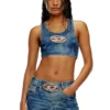 de-top-fse Kristal plakalı kısa denim üst