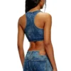de-top-fse Kristal plakalı kısa denim üst
