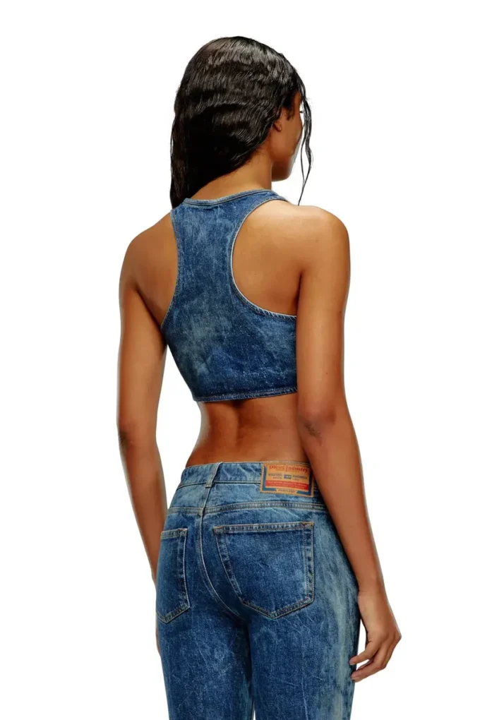 de-top-fse Kristal plakalı kısa denim üst