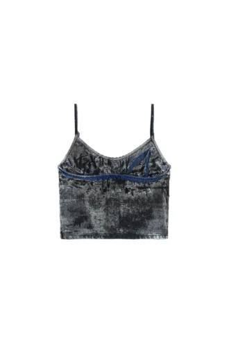 de-verni-fse İnce çizgili devoré denim üst