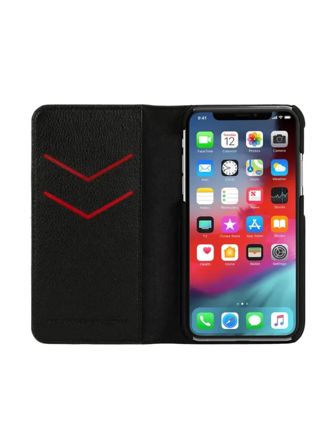Diesel 2’si 1 arada folyo kılıf, iPhone XS ve iPhone X için Siyah deri baskılı ve kabartmalı logo kılıf, iPhone XS ve X
