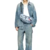 Diesel omuz çantası Trompe l’oeil denim çok cepli çanta