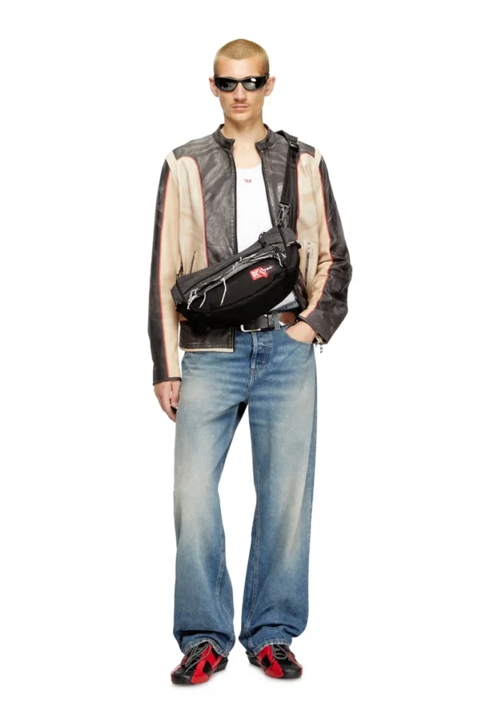 Diesel omuz çantası Yıpranmış denim ve CORDURA® omuz çantası