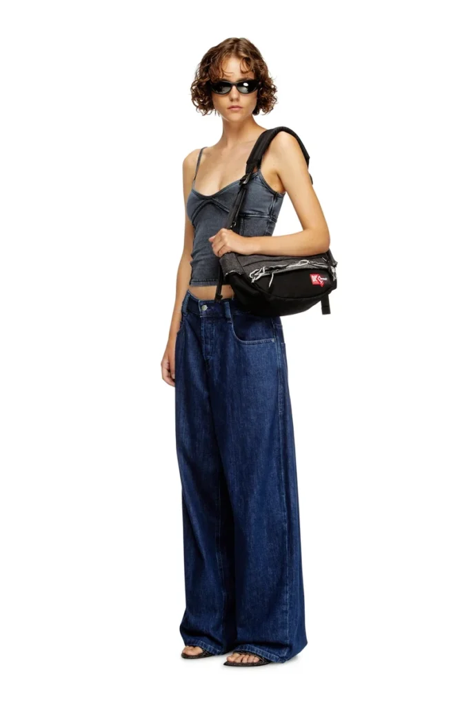 Diesel omuz çantası Yıpranmış denim ve CORDURA® omuz çantası