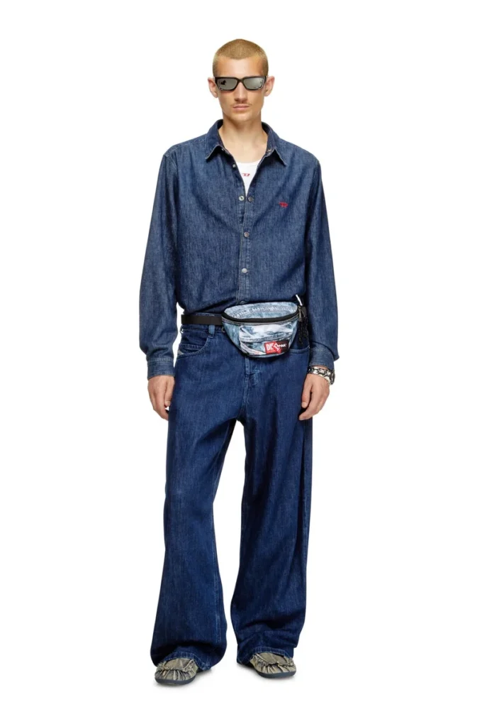 Diesel springer Trompe l’oeil denim bel çantası