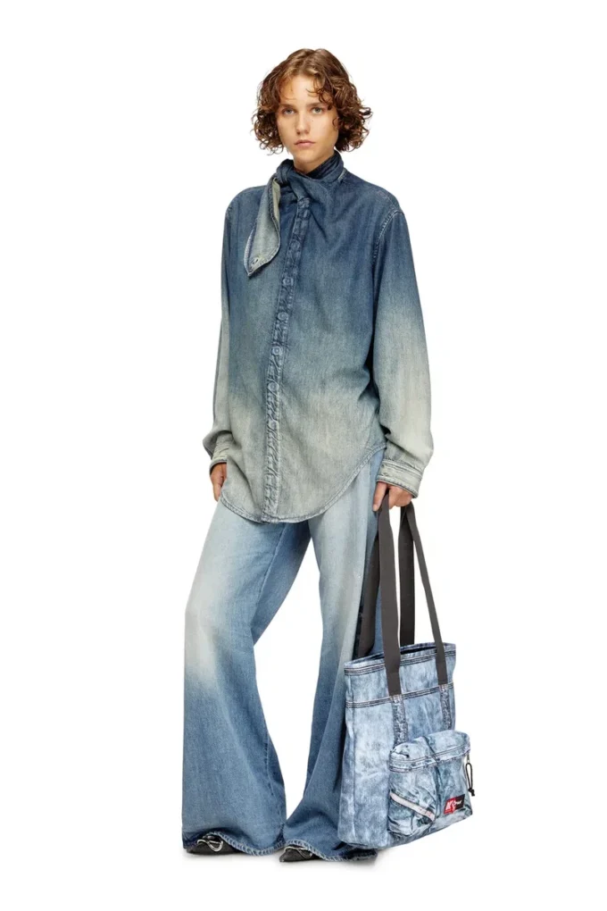 Diesel tote Trompe l’oeil denim tote çanta