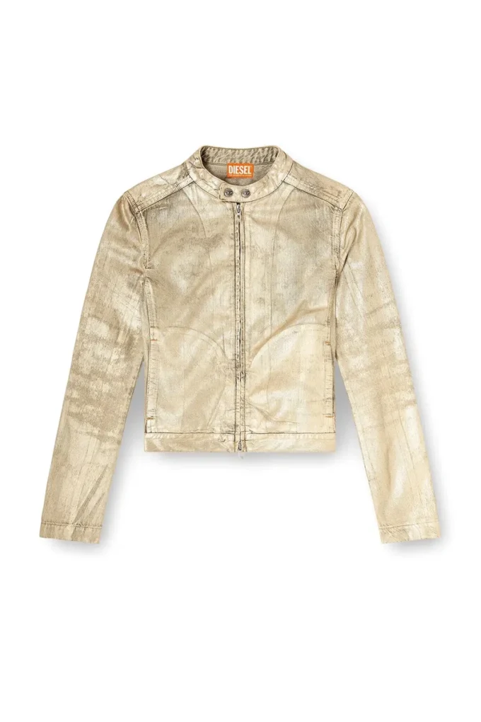 dile_luna ceket Yıpranmış metalik denim moto ceket