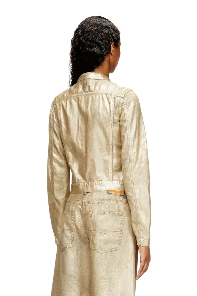 dile_luna ceket Yıpranmış metalik denim moto ceket