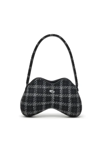 double-d omuz Houndstooth motifli Double-D-Shoulder çanta