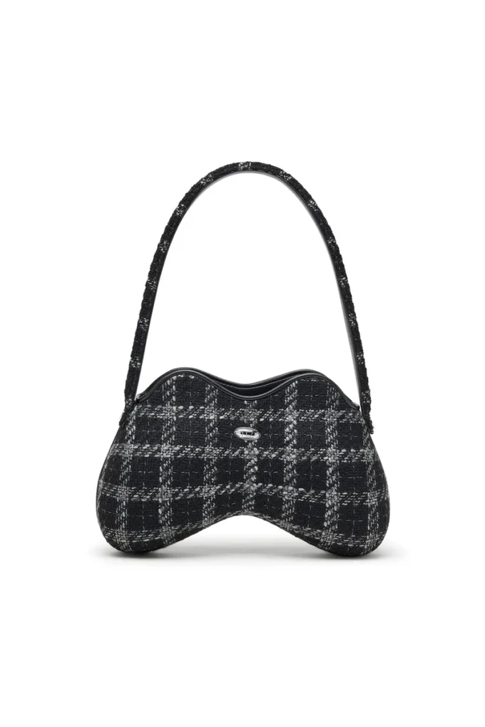 double-d omuz Houndstooth motifli Double-D-Shoulder çanta
