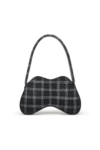 double-d omuz Houndstooth motifli Double-D-Shoulder çanta