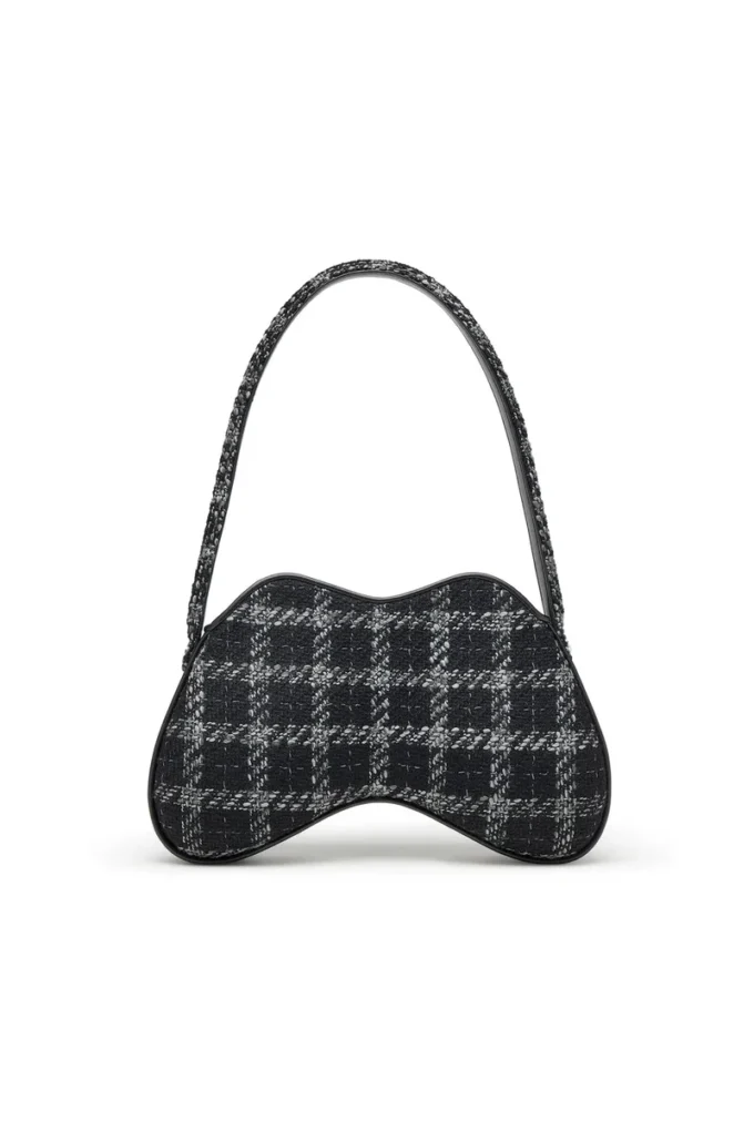 double-d omuz Houndstooth motifli Double-D-Shoulder çanta