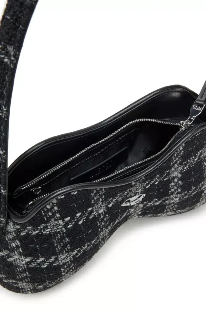 double-d omuz Houndstooth motifli Double-D-Shoulder çanta