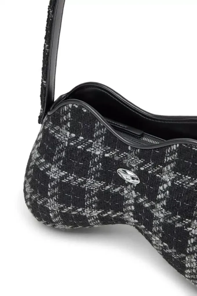 double-d omuz Houndstooth motifli Double-D-Shoulder çanta
