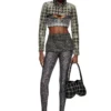 double-d omuz Houndstooth motifli Double-D-Shoulder çanta