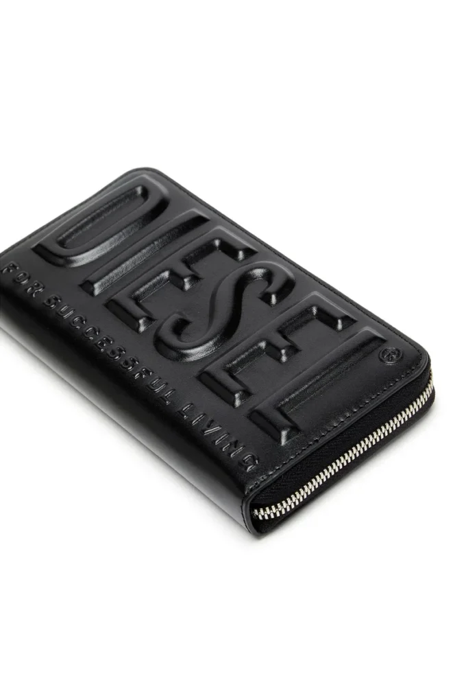 dsl 3d -continental zip l Logo kabartmalı deriden uzun fermuarlı cüzdan