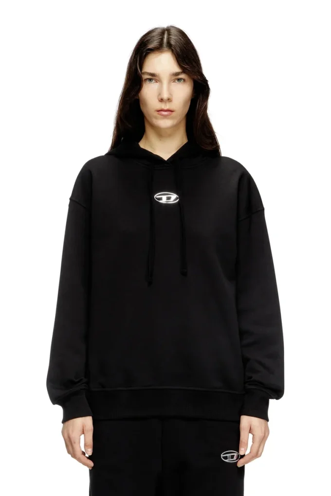 f-buxt-hood-od Metal efektli Oval D logolu kapüşonlu sweatshirt