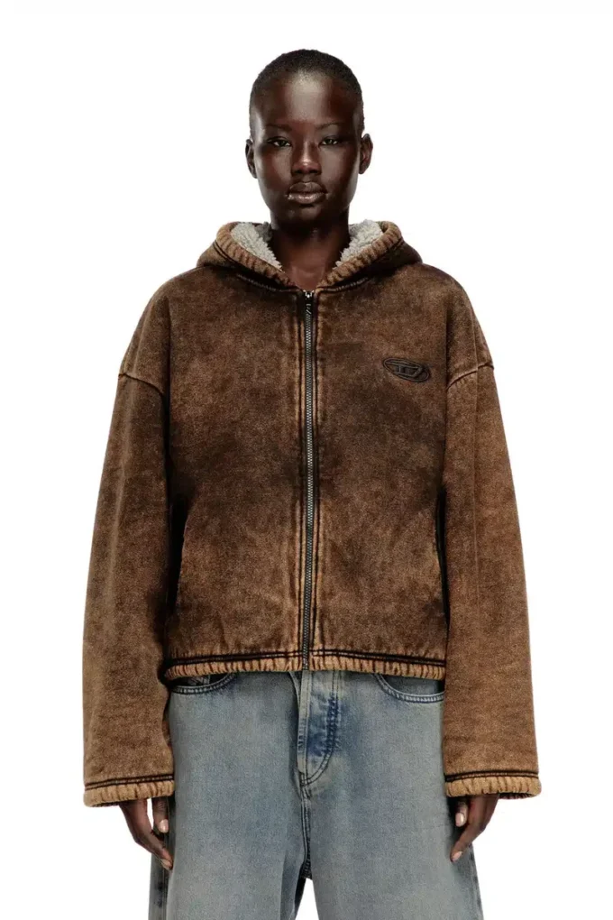 f-ella Asit yıkamalı, teddy astarlı fermuarlı kapüşonlu sweatshirt