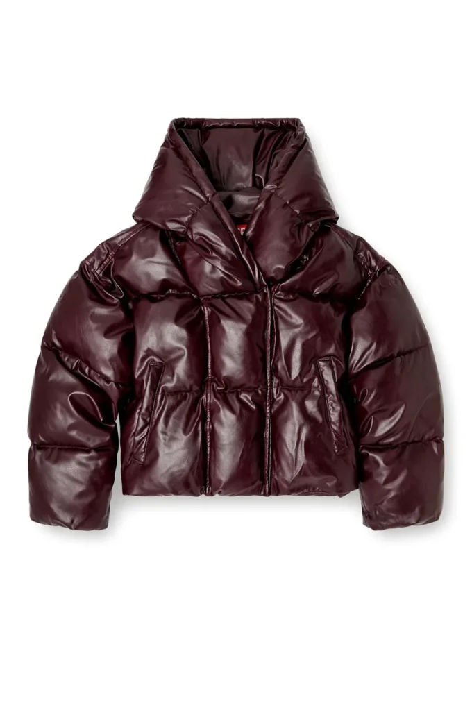 fr-w-illey Kaplamalı kumaştan bordo kapüşonlu puffer ceket
