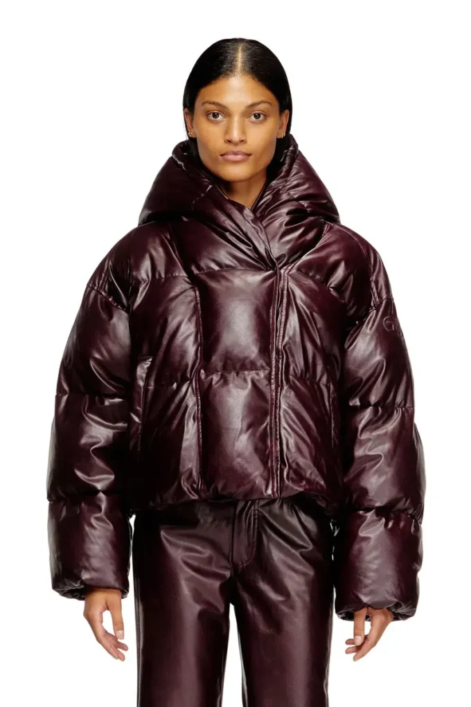 fr-w-illey Kaplamalı kumaştan bordo kapüşonlu puffer ceket