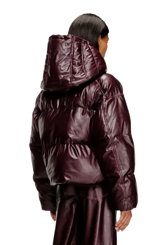 fr-w-illey Kaplamalı kumaştan bordo kapüşonlu puffer ceket