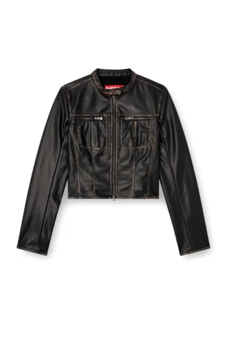 g-lobe Kısa distressed motorcu ceketi
