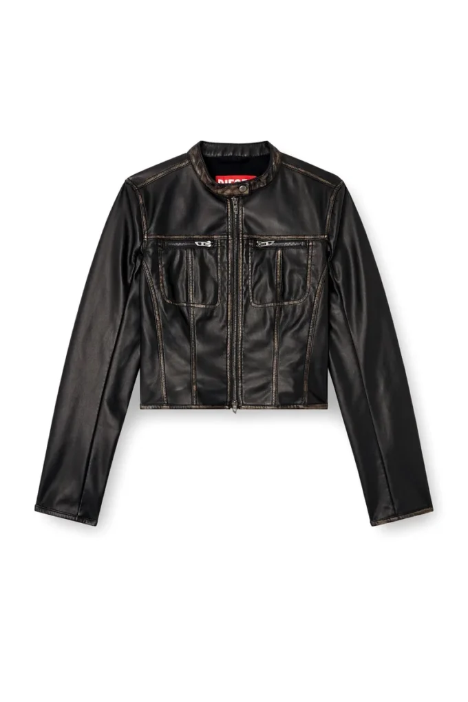 g-lobe Kısa distressed motorcu ceketi