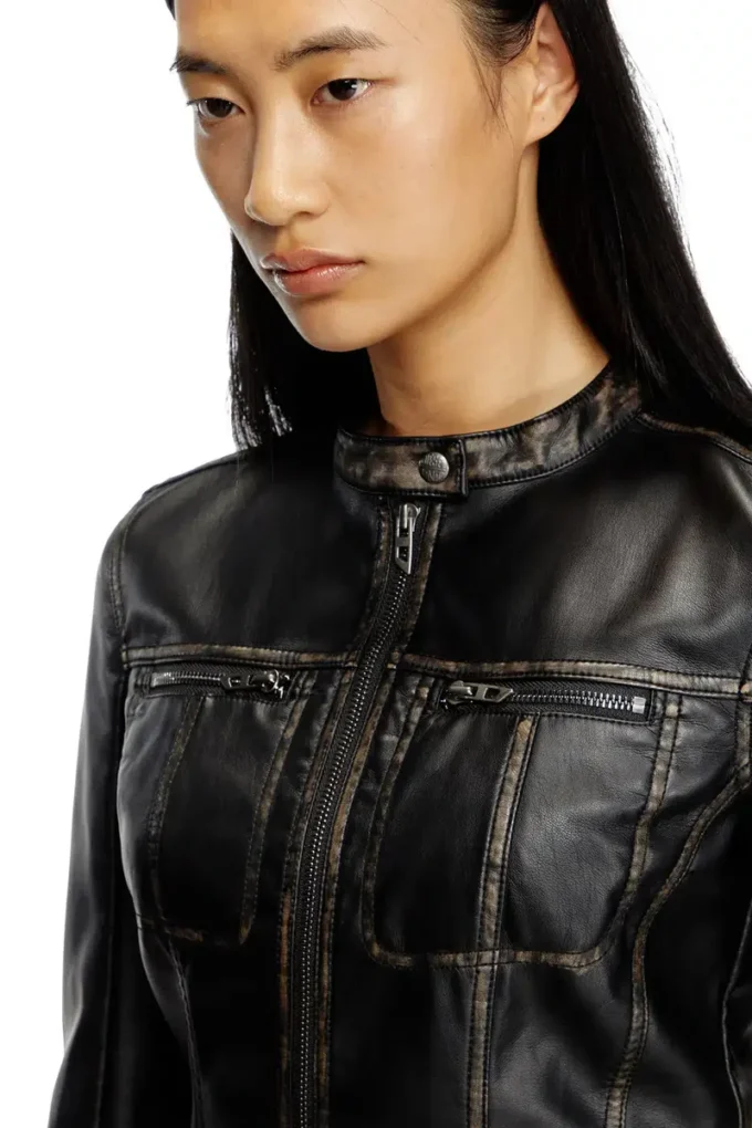 g-lobe Kısa distressed motorcu ceketi
