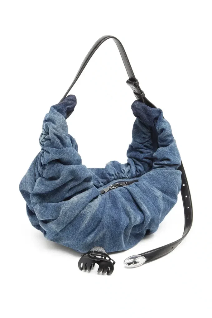 grab-d hobo l Grab-D-Large işlenmiş denimden üretilmiş buruşuk hobo çanta