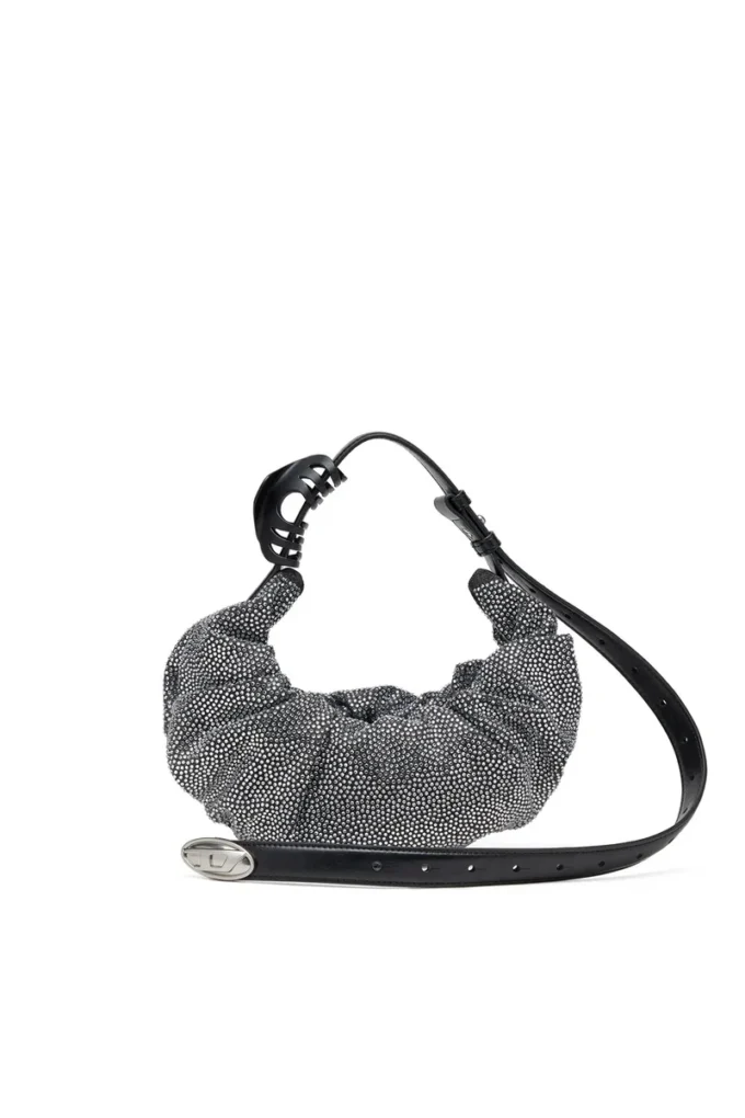 grab-d hobo s Grab-D S-Small scrunched hobo çanta, kristal denim