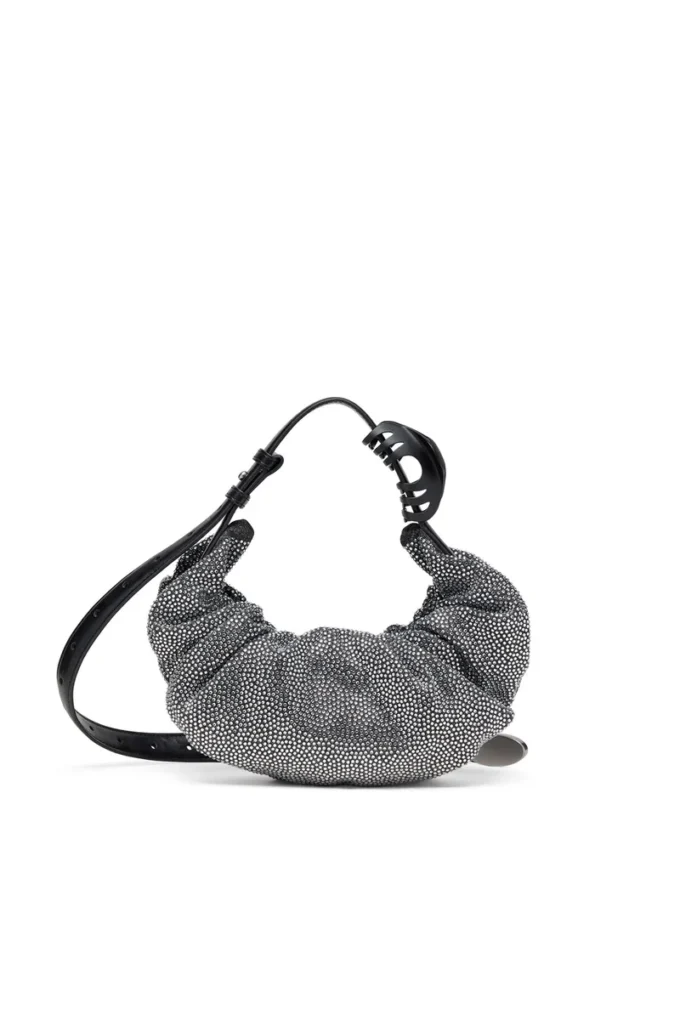 grab-d hobo s Grab-D S-Small scrunched hobo çanta, kristal denim