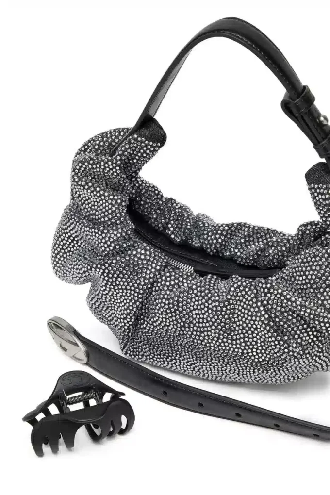 grab-d hobo s Grab-D S-Small scrunched hobo çanta, kristal denim
