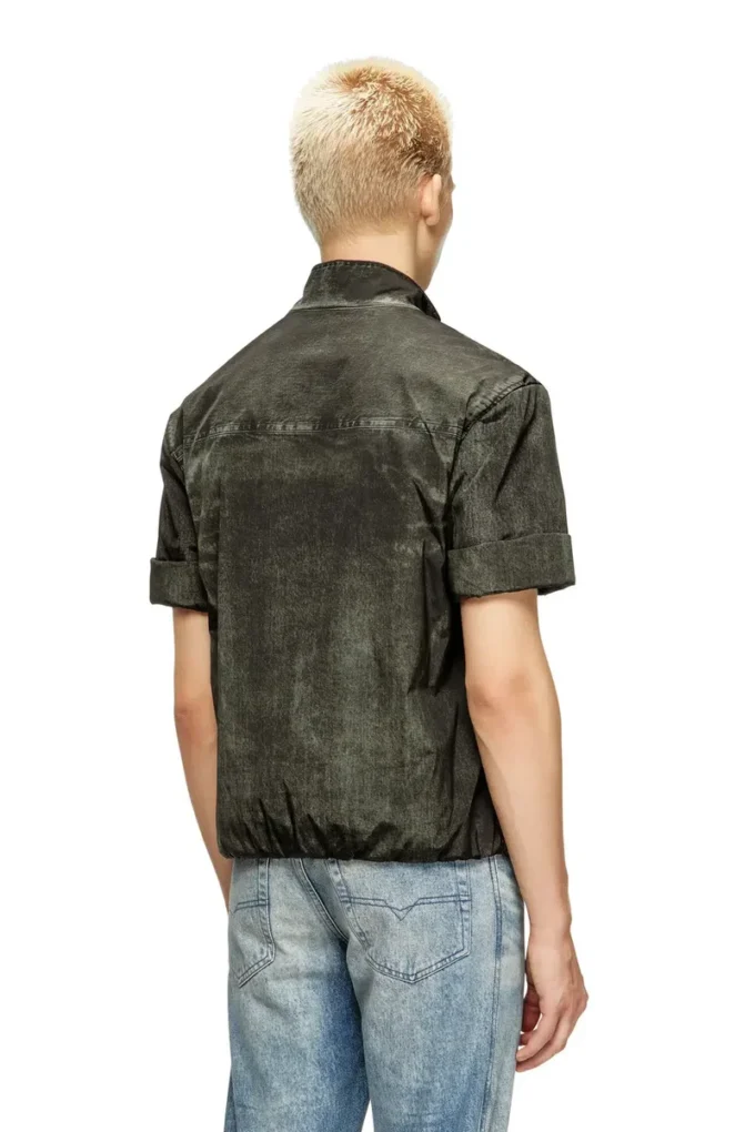 j-valois Denim efektli naylon kısa kollu ceket