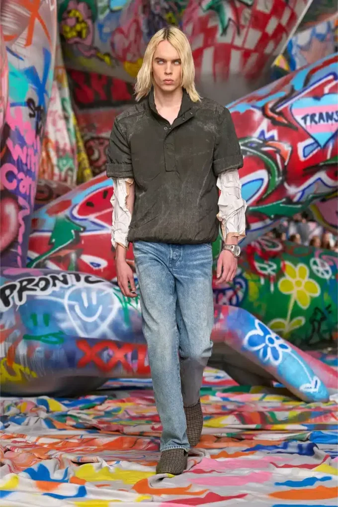 j-valois Denim efektli naylon kısa kollu ceket