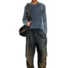 k-redros Denim iplikten örülmüş file kazak