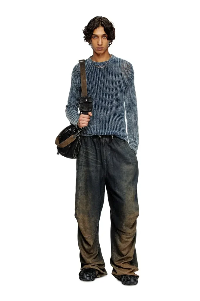 k-redros Denim iplikten örülmüş file kazak