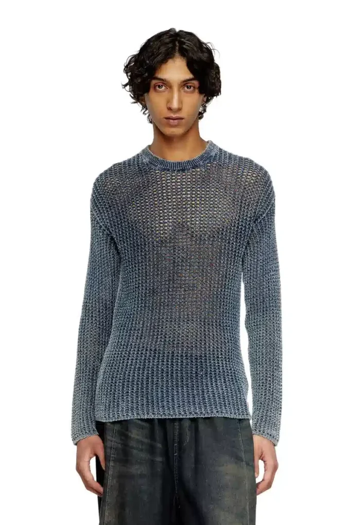k-redros Denim iplikten örülmüş file kazak