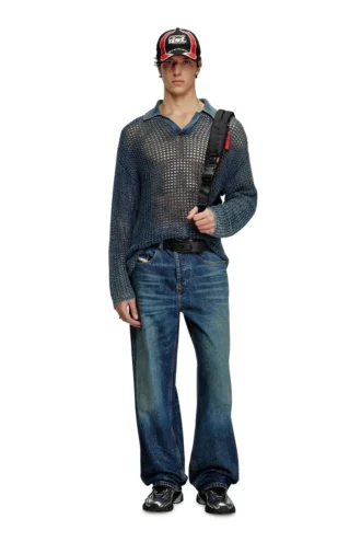 k-squared Denim iplikten açık örgü polo kazak