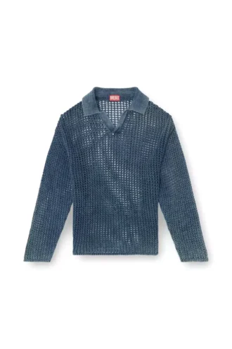 k-squared Denim iplikten açık örgü polo kazak