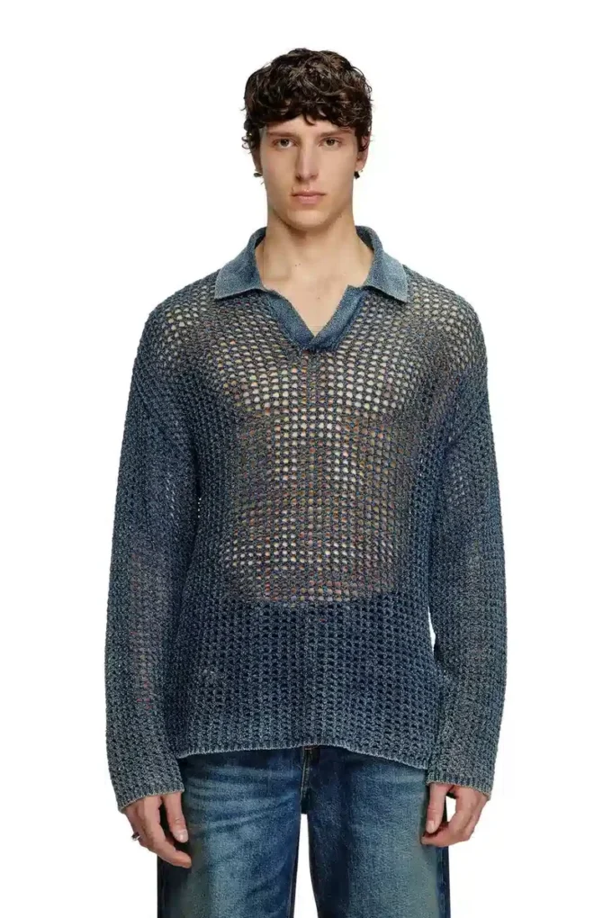 k-squared Denim iplikten açık örgü polo kazak k-squared Denim iplikten açık örgü polo kazak