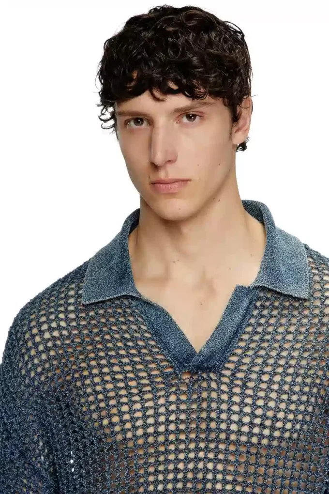 k-squared Denim iplikten açık örgü polo kazak k-squared Denim iplikten açık örgü polo kazak