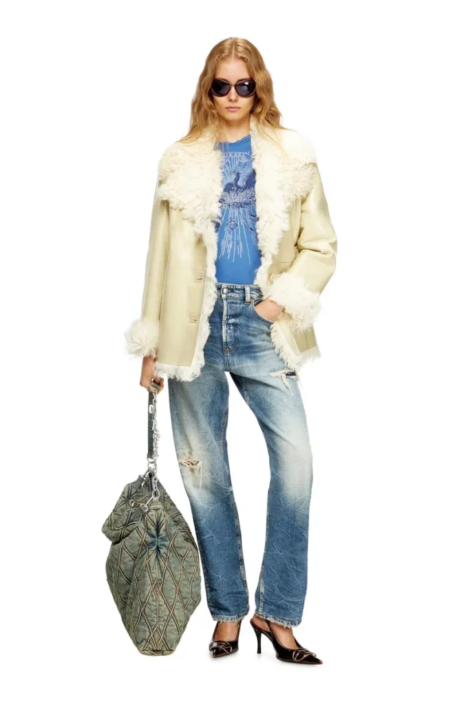 l-aconic Patent shearling ceket